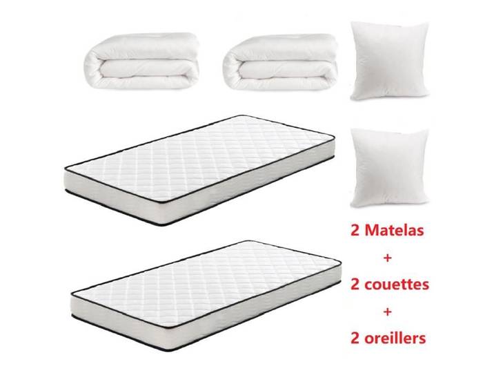 Pack - Lot de 2 Matelas 90x190 + 2x couettes + 2x oreillers–Matelas 1 Personne 16cm Épaisseur