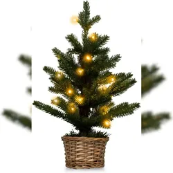 COSTWAY 48 cm Kleiner Weihnachtsbaum, Beleuchteter Mini-Weihnachtsbaum, 20 LEDs in Warmweiß, Künstlicher Tannenbaum für Tisch
