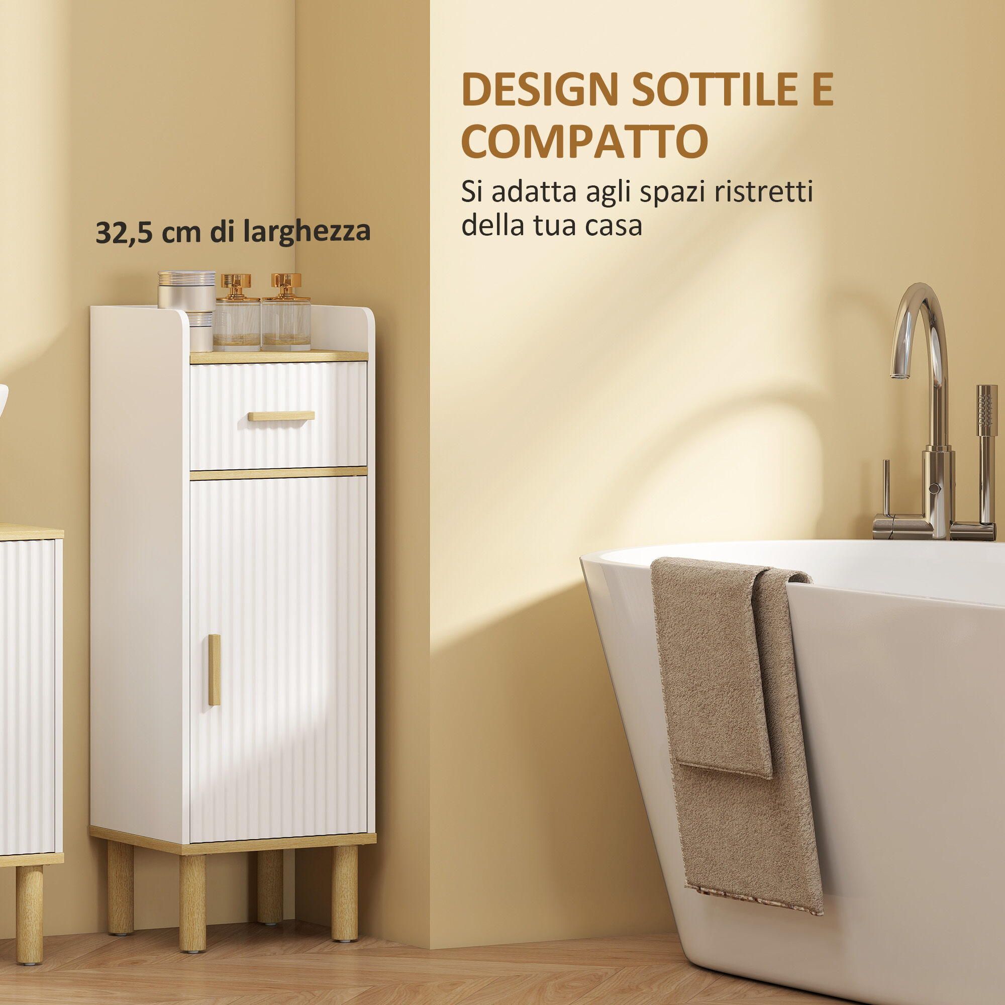 Altro Mobile Da Bagno Stretto Con Mensola Regolabile Bianco