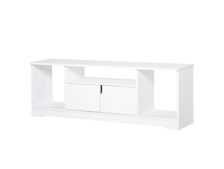 HOMCOM TV-Ständer, TV Schrank, TV-Kommode, Moderner Fernsehtisch mit Schrank und Offene Regale, Spanplatte, Weiß, 120 x 30 x 41cm