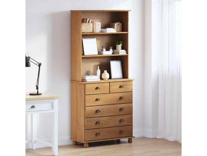 RJPLMFV Geschirrspüler aus massivem Kiefernholz, 91 x 40 x 200,5 cm Große Regale, offene und geschlossene Aufbewahrung, traditionelles Design, ideal für Esszimmer