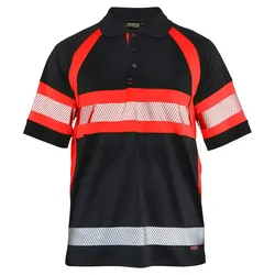 Warnschutz Polo-Shirt mit UV-Schutz "3338" - L - schwarz/rot