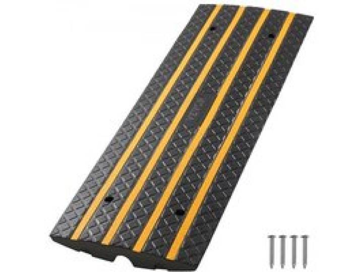 VEVOR Rampe de Trottoir, 65 mm, Rampe de Seuil d'Accès en Caoutchouc Antidérapante, Capacité de Charge 15 tonnes, avec Bandes Réfléchissantes Jaunes, pour Passage Quai de Chargement, Entrepôt, Garage