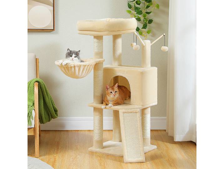 Arbre à chat multi-niveaux avec poteaux à gratter en sisal et tapis à gratter, grand condo pour chat, hamac confortable, tour pour chat d'intérieur