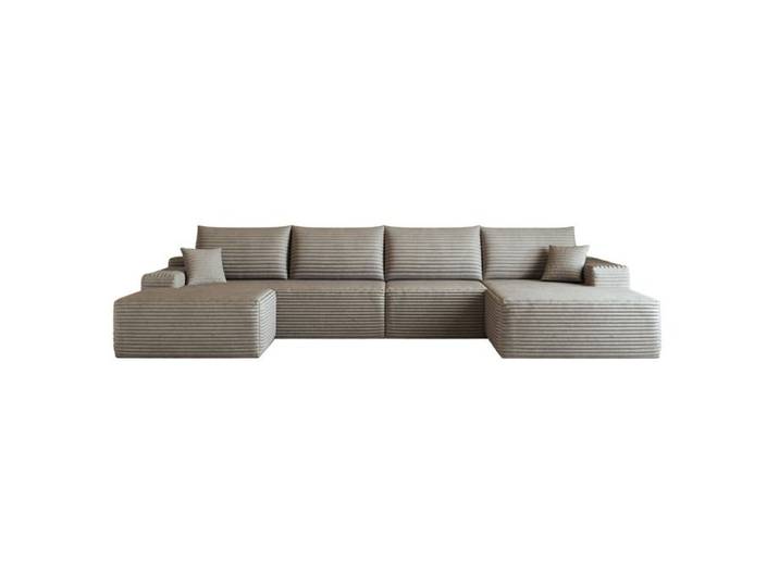 ELVORIN Canapé d'angle modulable 270 x 175 x 83 cm 5 places velours côtelé camel réversible sans montage