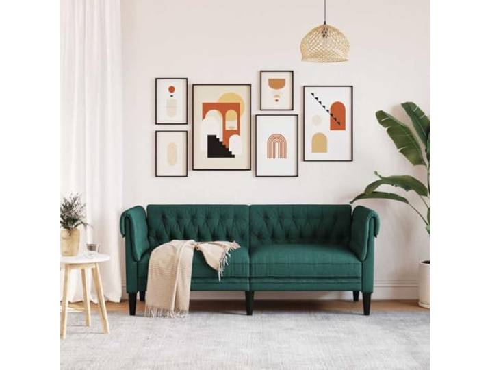 KTHLBRH Chesterfield-Sofa, 2-Sitzer, dunkelgrün, Stoff Robuste Beine, dicke Polsterung, 110 kg pro Sitz, klassischer Stil