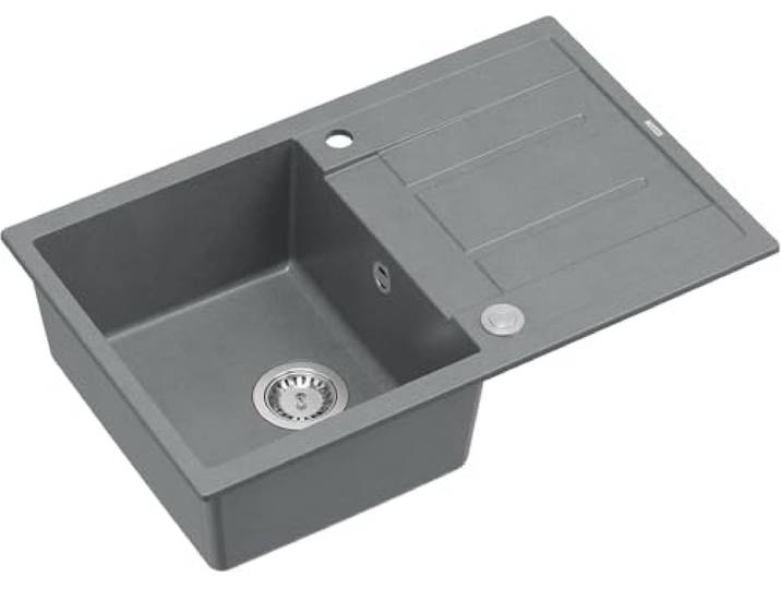 QUADRON Granitspüle Spülbecken Größe 78 x 50 x 22 cm, Farbe: Grau MORGAN 111 Küchenspüle Granit Einbeckenspüle Einzelbecken Küchenspüle mit Abtropffläche Einbauspüle mit Hahnloch