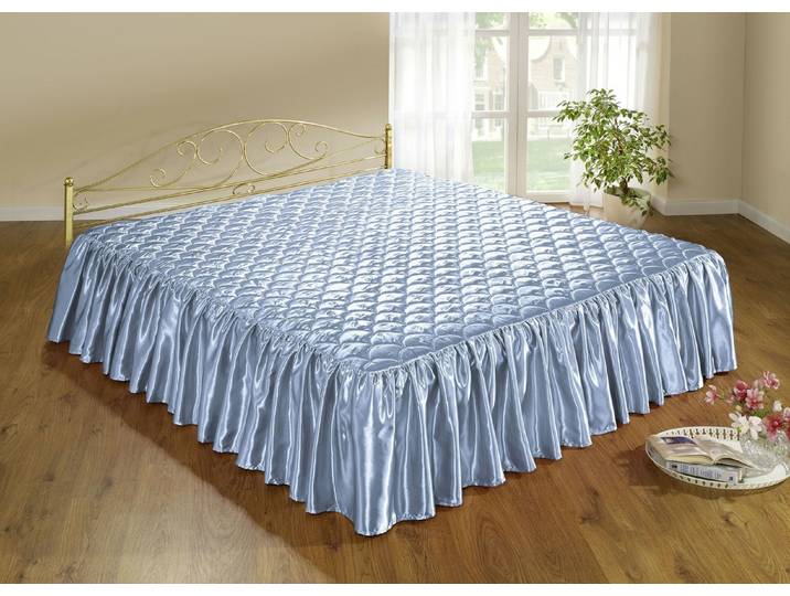 Edel glänzende Tagesdecke und Kissenbezüge mit Steppung in Muscheloptik, Blau, Größe 914 (für Doppelbett, 2 Volants, 280x210 cm)