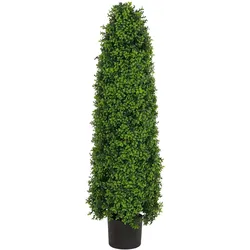 Mendler Künstlicher Buchsbaum HWC-Q89, Buchs Buxus im Topf Dekobaum Kunstpflanze Kegel naturgetreu immergrün Outdoor 120x35x35cm