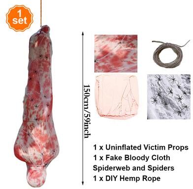 Cozy Casa Charm Light Up Cocoon Corpse Prop,59 Inch Scary Hanging Dead Body With LED String Lights For Outdoor Haunted House & Halloween no Light 1set