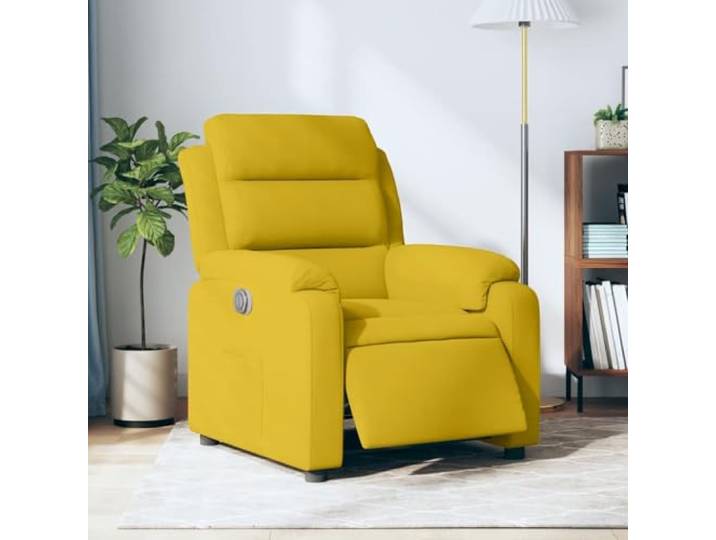 YUTAASU Electric Recliner Chair Yellow Velvet 135-Degree Recline, Side Pocket, Wood and Metal Frame, 110 kg Capacity