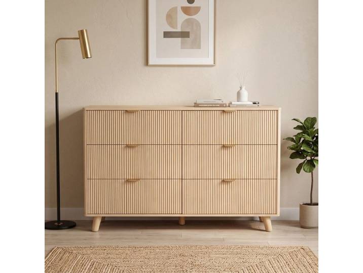 Commode à 6 tiroirs Meuble à tiroirs commode moderne de grande capacité pour salon chambre ou entrée 120 x 40 x 80 7 cm