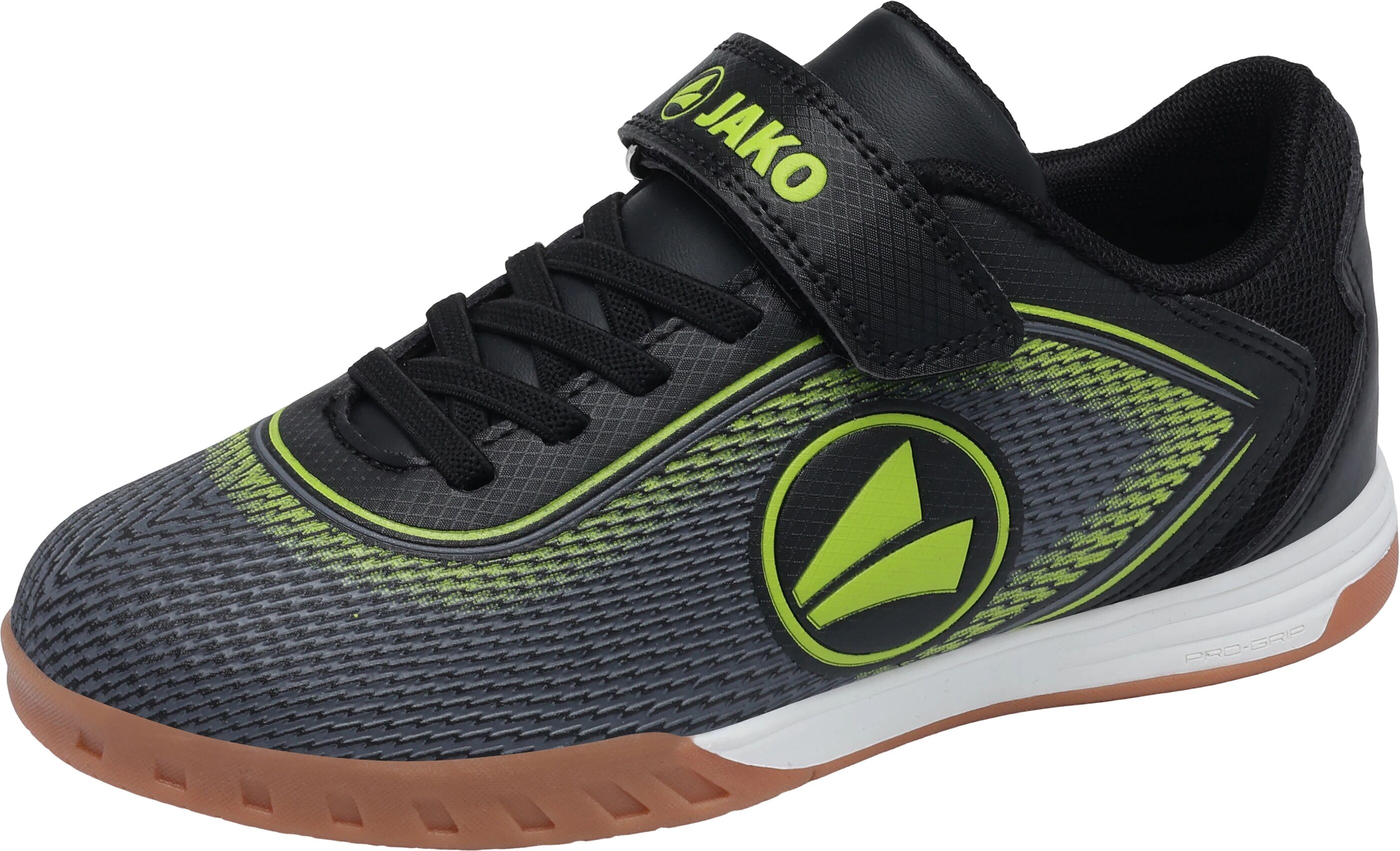 Indoorschuh JAKO "J-SI Course EV", Mädchen, Gr. 34, Mesh, grau (jetschwarz, lime), Synthetik, Textil, Schuhe Indoorschuh, Indoorschuh, Sportschuhe, nicht abfärbende Sohle jetschwarz, lime 34, Mesh