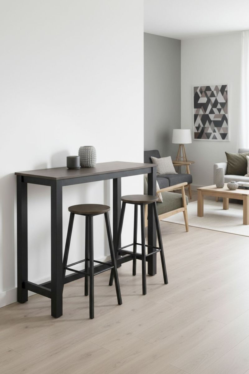RegalosMiguel Set Bar Mesa Alta + 2 Taburetes Tycon - Negro