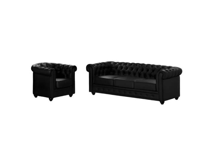 Canapé 3 places et fauteuil CHESTERFIELD - Simili Noir