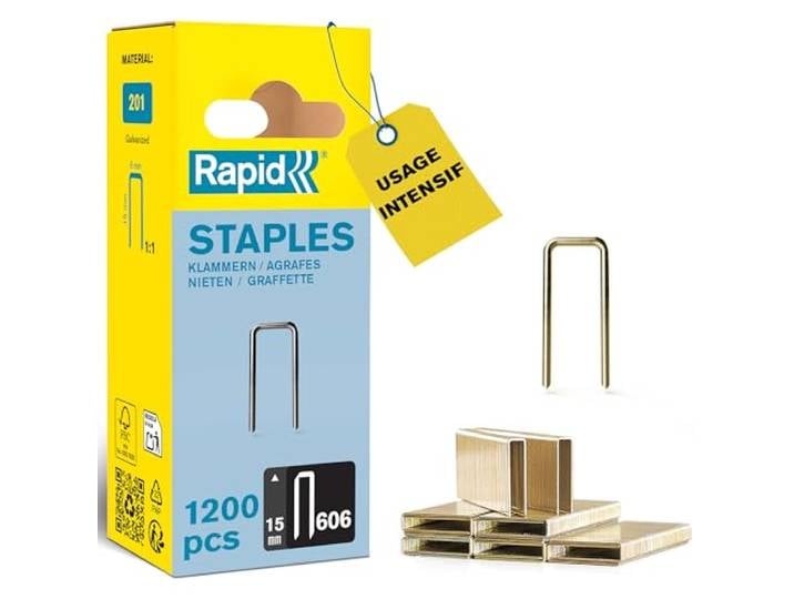 Rapid - Agrafes étroites n°606/ 15mm - 1200pcs - Emballage FSC (40109528) Fil galvanisé recouvert de résine\, Haute performance - Pointes affûtées - Pour matériaux denses\, bois\, cloisons\, plancher