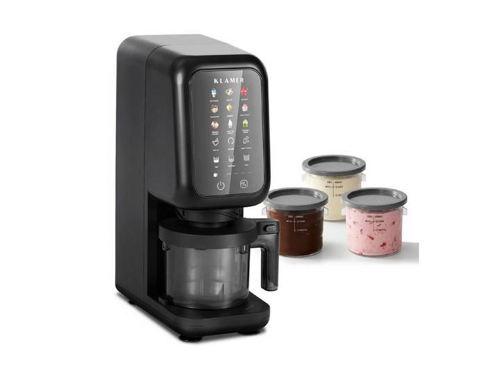 KLAMER Eismaschine 12 Programme für Eiscreme, Gelato, Sorbet, Frozen Yogurt, Slushie & M…, 700 W, 3 flexible Portionsmodi, Micro-Püree-Prinzip, 12 Programme