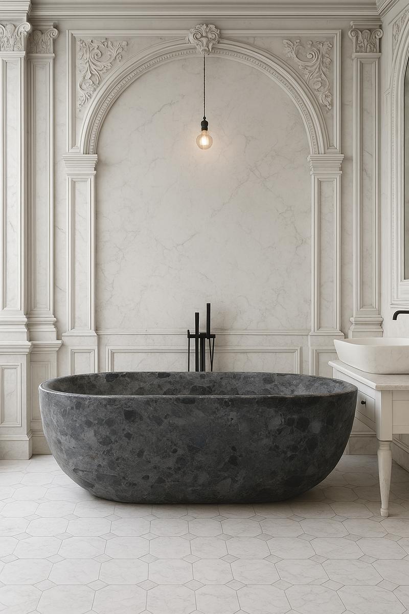 Casa Padrino Freistehende Luxus Marmor Badewanne Anthrazit 178 cm