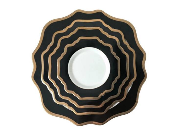 Quality Elegance Teller-Set Black Gold Edged Design Geschirrset (4-tlg)