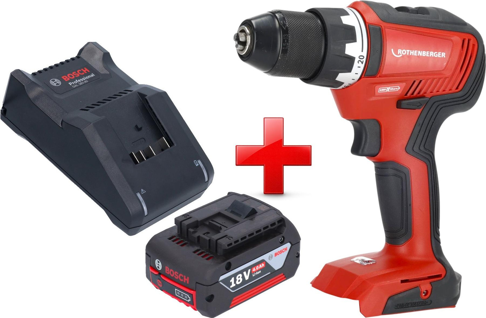 Rothenberger RO DD55 accuboormachine 18 V 55 Nm borstelloos AMPShare inclusief 1x 4,0 Ah accu en oplader