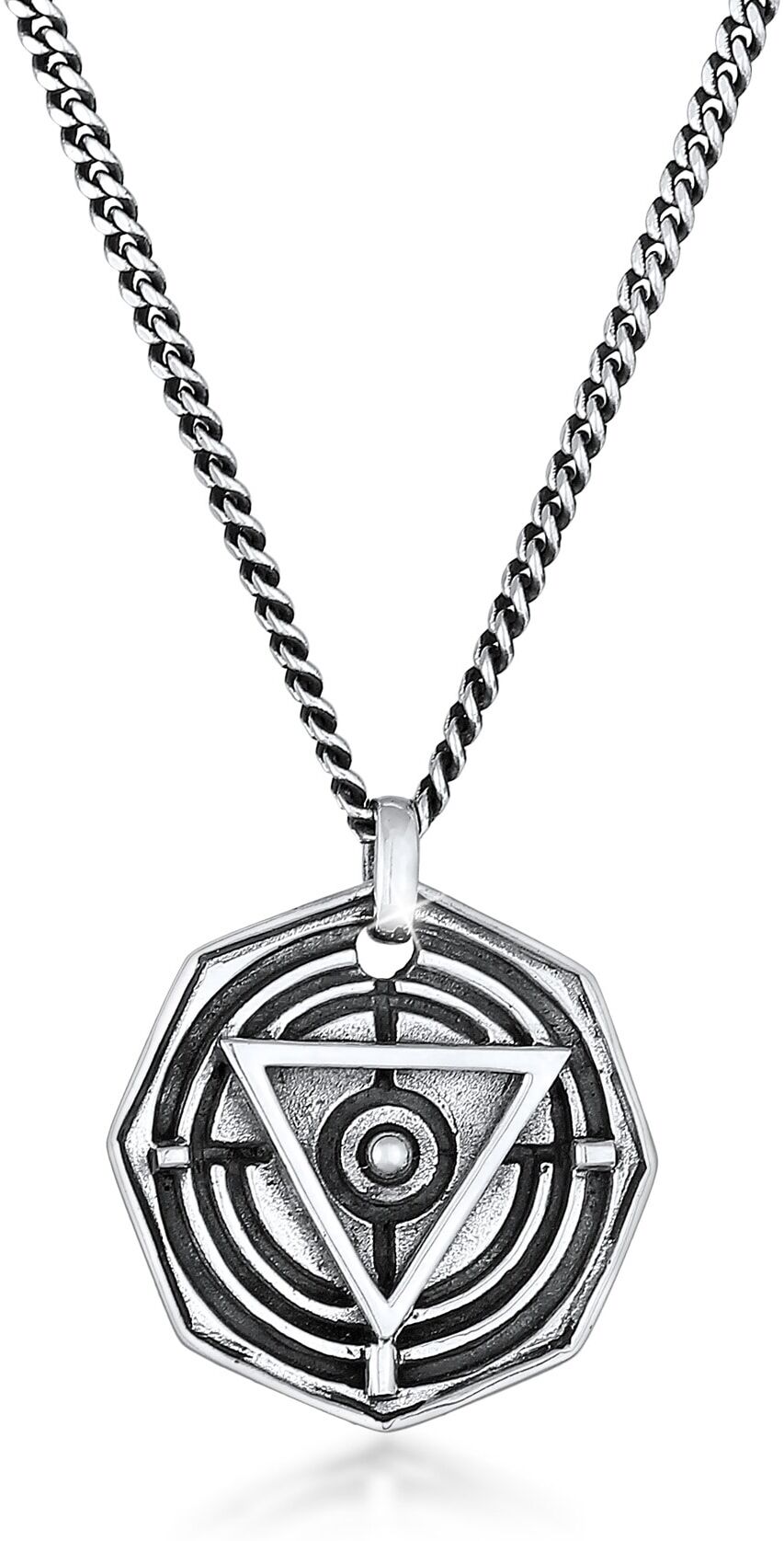 Kette mit Anhänger KUZZOI "Halskette Herren Achteck Dreieck Kreis Symbol 925 Silber" Gr. 55, schwarz, Halsketten, Herren, ohne Stein, Silber 925 (Sterlingsilber), Kette mit Anhänger