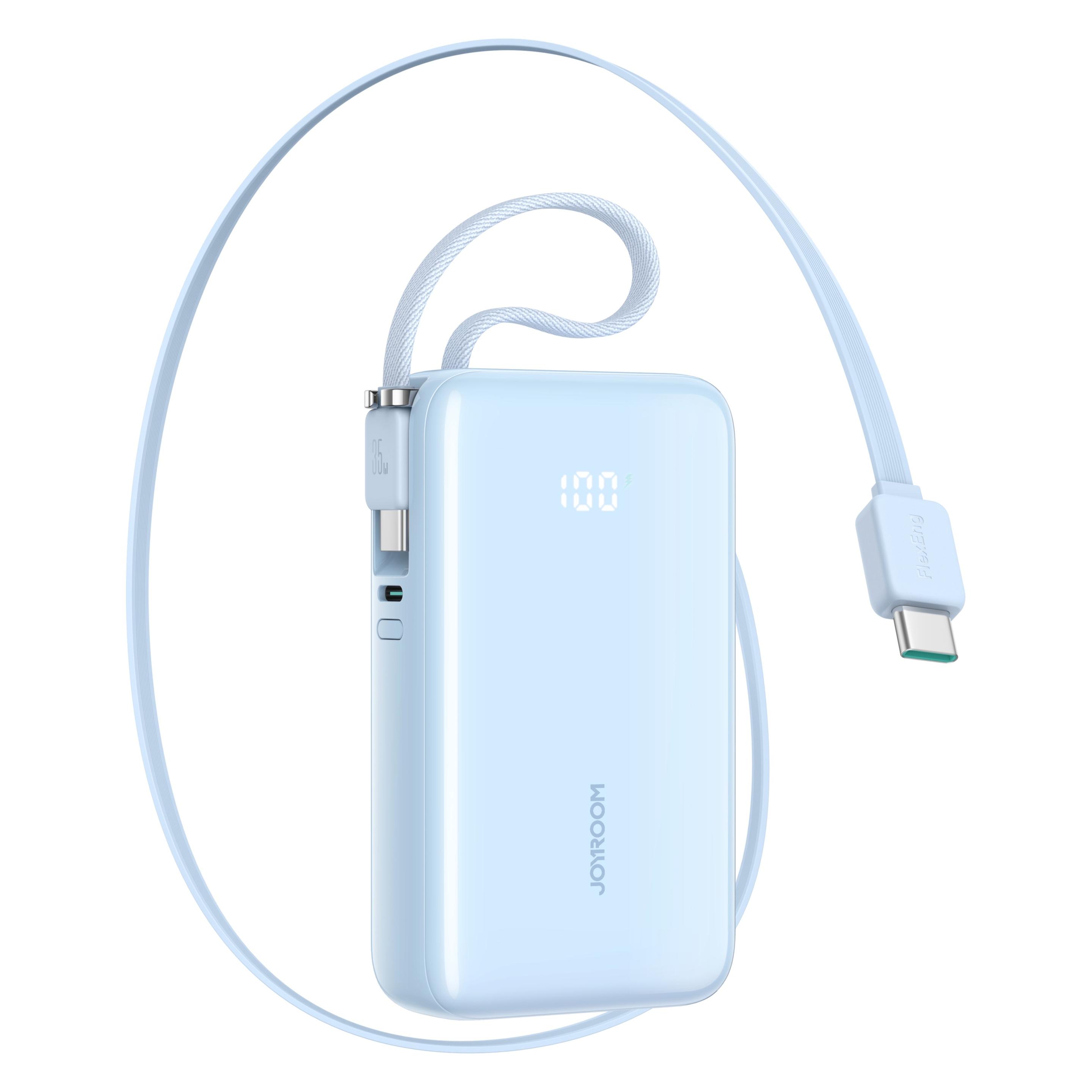 Joyroom JR-PR2 35W Mini Power Bank with Retractable Type-C Cable & Carrying USB-L Cable 10000mAh - Blue (10000 mAh, 35 W, 38.50 Wh) (JR-PR2)