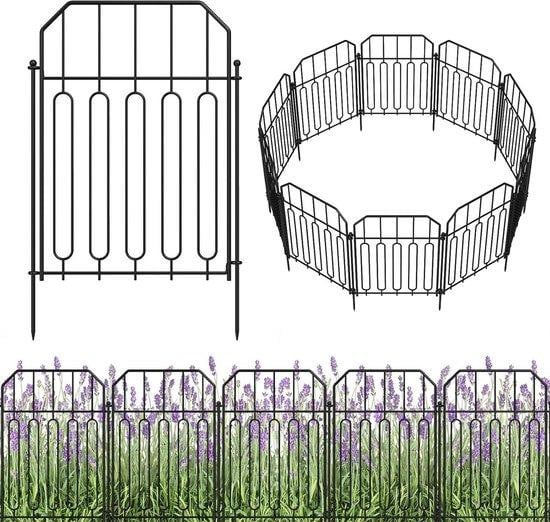 Allecto Decoratieve Metalen Tuinomheining Barrière, 25 stuks, Zwart of Paars, B/H: 31 x 41 cm
