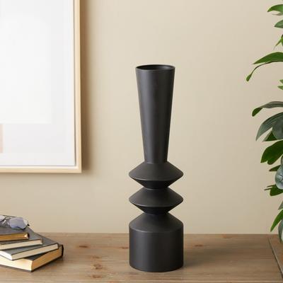 ARCILLA ELEMENTAL Black Metal Art Deco Fluted Decorative Vase