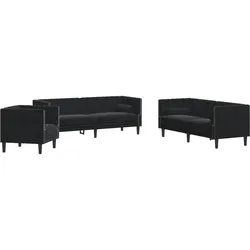 vidaXL 3-tlg. Chesterfield-Sofa-Set mit Nackenrollen Schwarz Samt