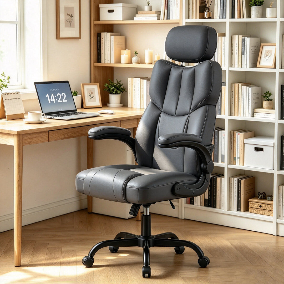 Brayden Studio Ergonomic High-Back Office Desk Chair with Lumbar Support and Flip-Up Armrests Dark Grey 118cm H X 64cm W X 64cm D