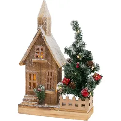 WEIHNACHTSHAUS aus Holz mit LED-Beleuchtung Warmweiß 27x11x44 cm