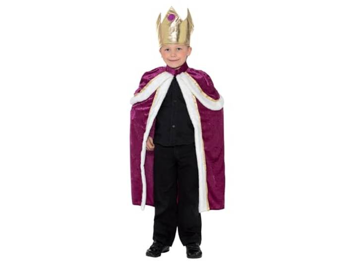 Smiffys Kostuum kinderen koning/koningin, paars, met gewaad en kroon