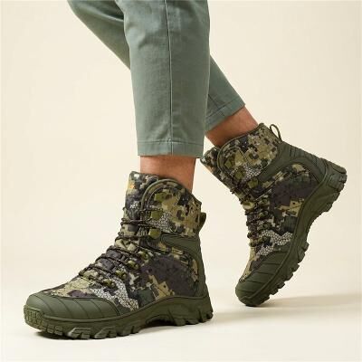 LightInthebox Men's Camouflage Tactical Combat Boots, Lace-Up Non-Slip Outdoor Boots for Active Men, Hiking, Hunting, Work and Military-Inspired Wear