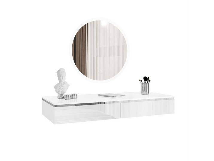 Lookway Schminktisch Aurora Silver Hängend Hochglanz Weiß, Weiß Hochglanz, 102x15x43.6 cm, Schlafzimmer, Schminktische