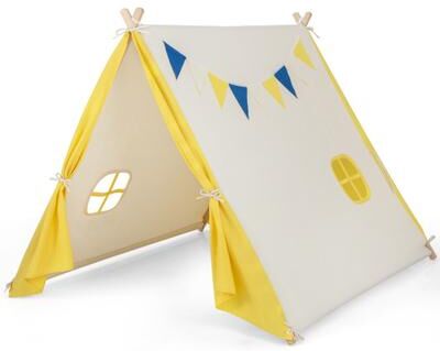 Costway Kids Play Tent with Solid Wood Frame Holiday Birthday Gift & Toy for Boys & Girls-Yellow
