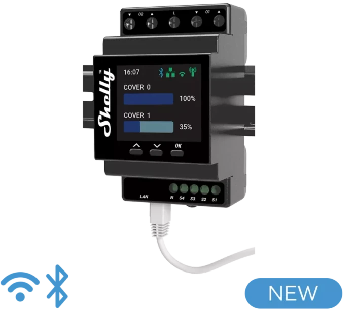 Shelly Pro Dual Cover PM, Rollladenmodul für DIN-Schiene, WiFi, LAN