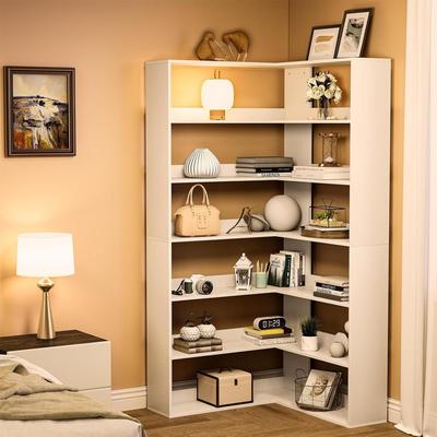 Garvee 6-Tier L-Shaped Corner Bookshelf w/ Baffles, Open Display