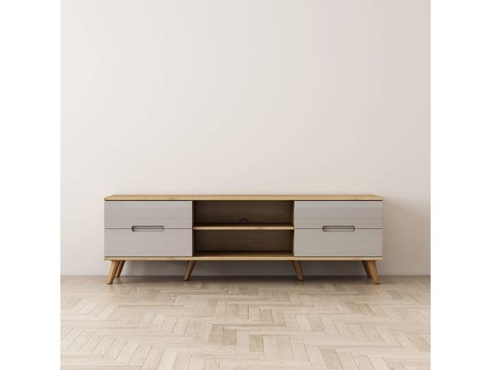 TV-Board OTTO HOME Lund , beige (grau), B:160cm H:50cm T:40cm, Sideboards, TV-Board, glänzende Fronten, Kabeldurchführung, helles Holzdekor, Breite 160 cm