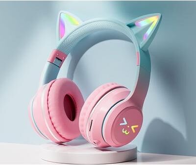 ModernMart LumiCat RGB Bluetooth Headphones For Kids With LED Flashlight & Cat Ears pink