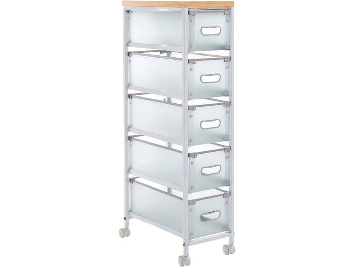 Rollwagen HEINE HOME, weiß (weiß, natur), B:23,5cm H:96cm T:32,5cm, MDF, Metall, Rollwagen, Rollwagen