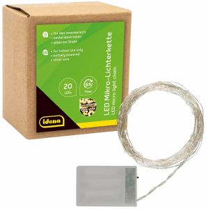 Idena Lichterkette 31118, Micro, Batteriebetrieb, für Innen, Draht, warmweiß, mit Timerfunktion, 20 LED, 2,2 m