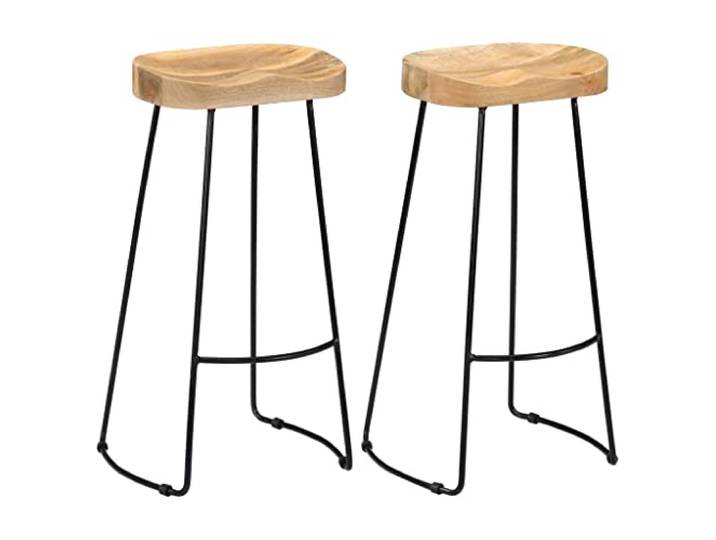 VIHHQGC Gavin Barhocker 2 STK Massivholz Mango Retro Design Handgefertigt, pulverbeschichtetes Eisen, Vintage-Stil, 110 kg Belastbarkeit, einzigartige Holzmaserung