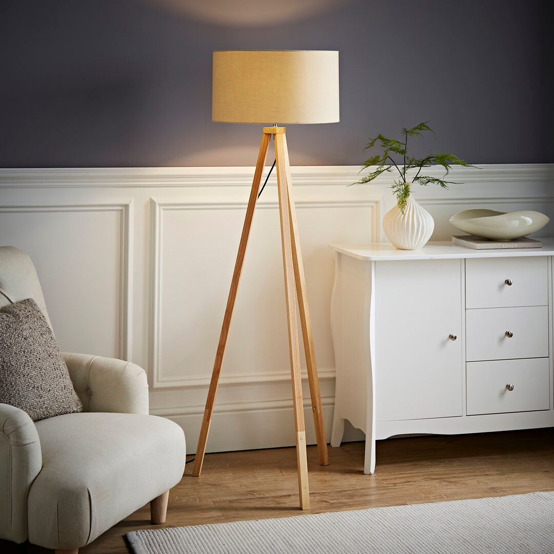 George Oliver 130 H cm Tripod Floor Lamp Beige 130cm H X 11cm W X 12.5cm D