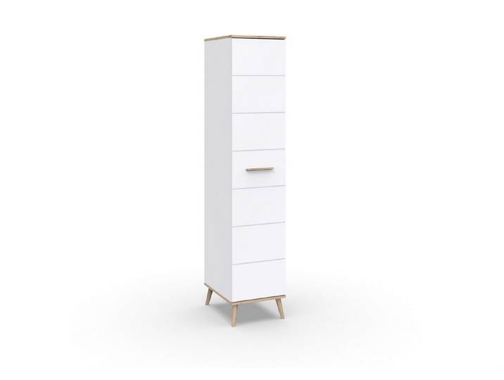 freiraum Drehtürenschrank Fehmarn 6 Böden, 1 Tür, Weiß, Absetzung Viking-oak - 42x202x58cm (BxHxT)