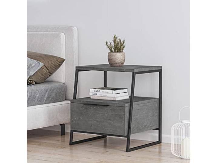 HOCUS PICUS Nachttisch mit Schublade und Ablage, Metallgestell, Retro-Grau