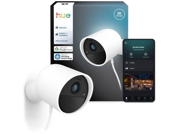 Caméra intelligente Philips Hue - Extérieure - Filaire - Vision nocturne - 2K - Bureau - Blanche