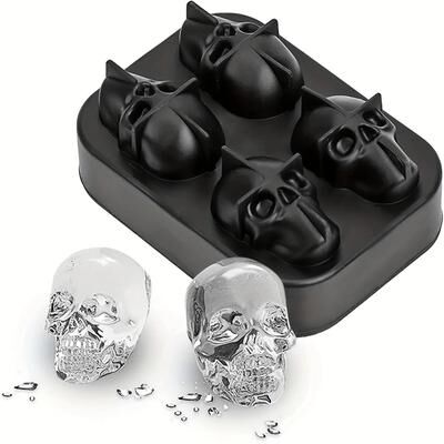 Uplift Picks Skull Ice Mold For Whiskey And Halloween Drinks 4 Grid (1 Pc)