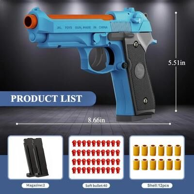 Inspire Daily Merch Rapid Fire Soft Bullet Toy Gun For Boys Realistic Action Pistol blue