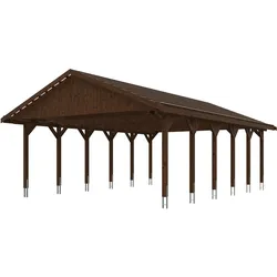 Skan Holz Wallgau - Satteldach Doppelcarport Breite 620 cm Gr. 3 - 620 x 900 cm Dachlattung nussbaum Holzcarport