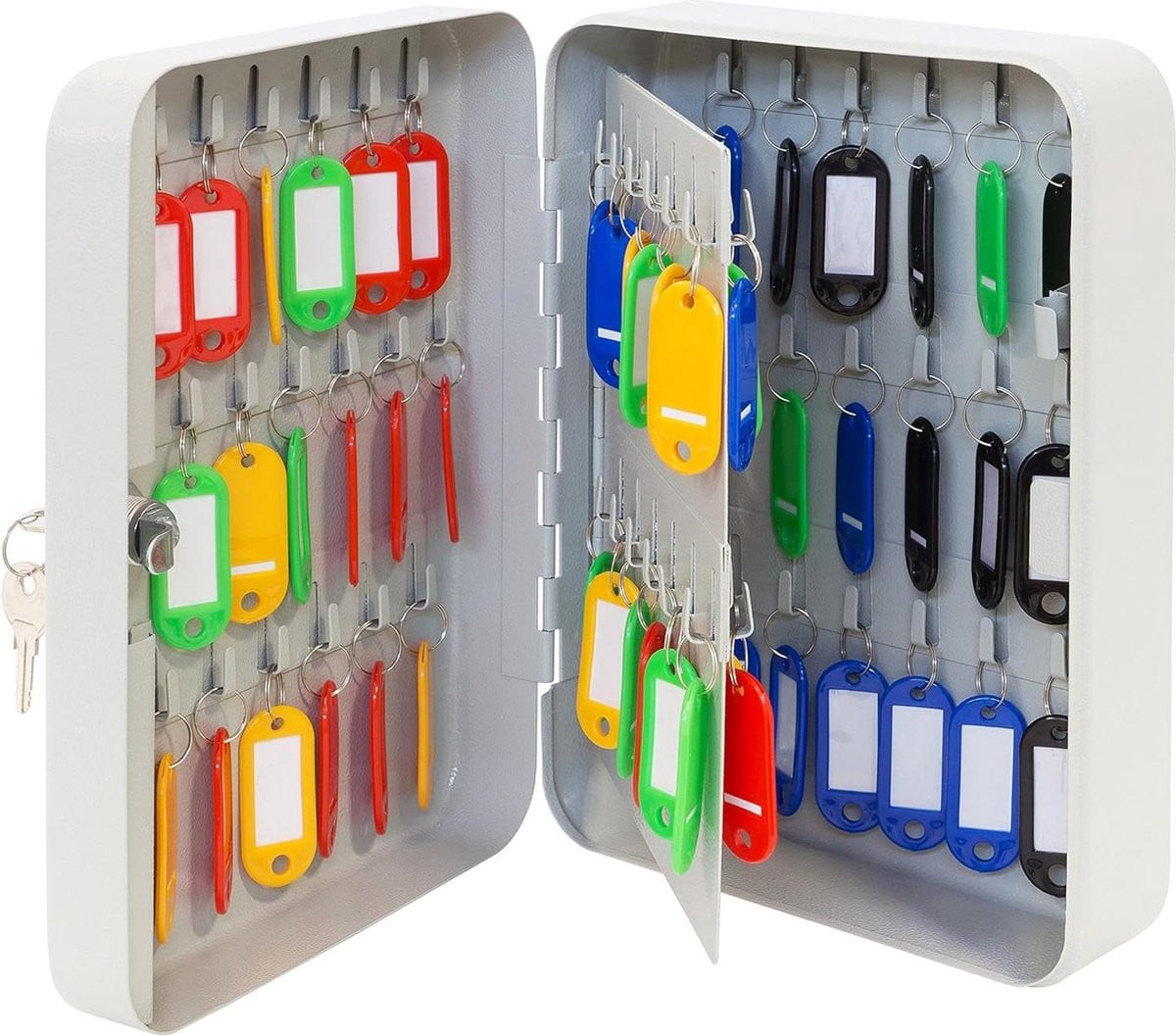 Sleutelkast met 60 vaste haken - Grijs stalen sleutelsafe - Wandmontage - B/D/H: 25 x 18 x 8 cm